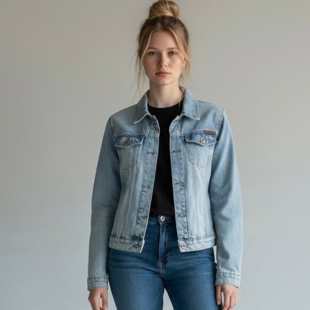 OTB One Tuff Babe Denim Jacket Women's Medium Plaid Lined Button Front